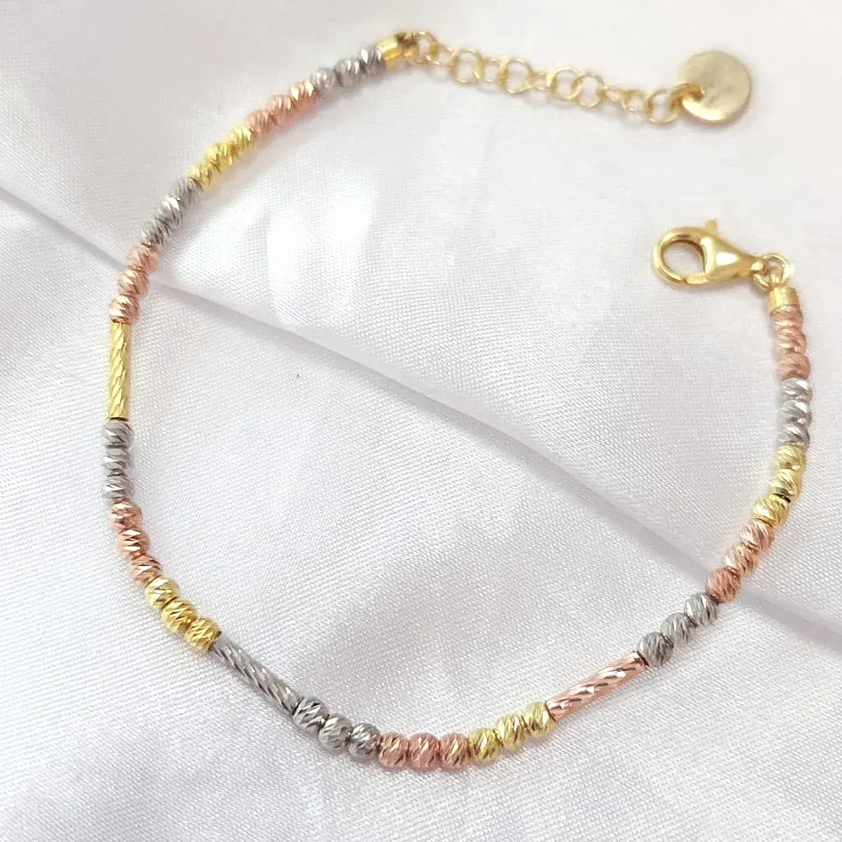 Tri-Tone Diamond-Cut Bead Bracelet