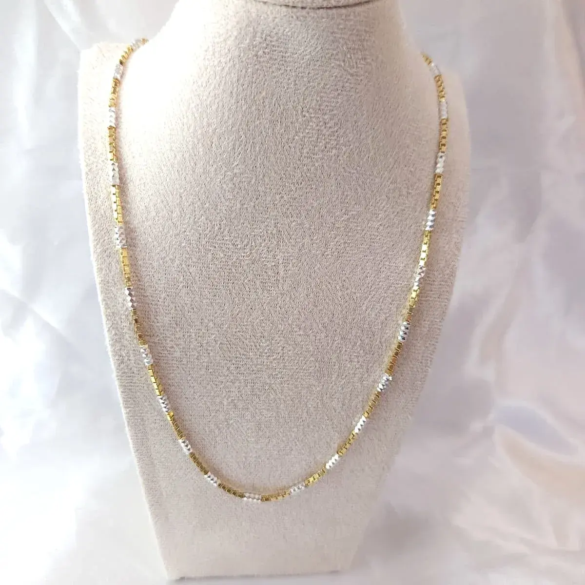 Two-Tone Diamond-Cut Bar Chain Necklace