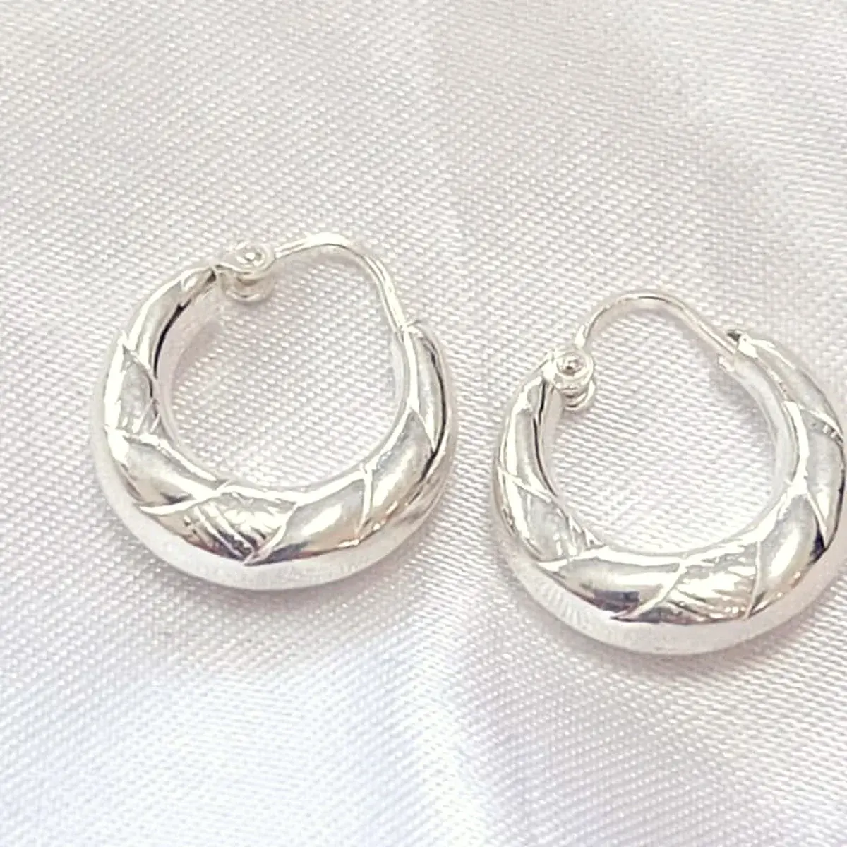 Engraved Puffed Hoop Earrings