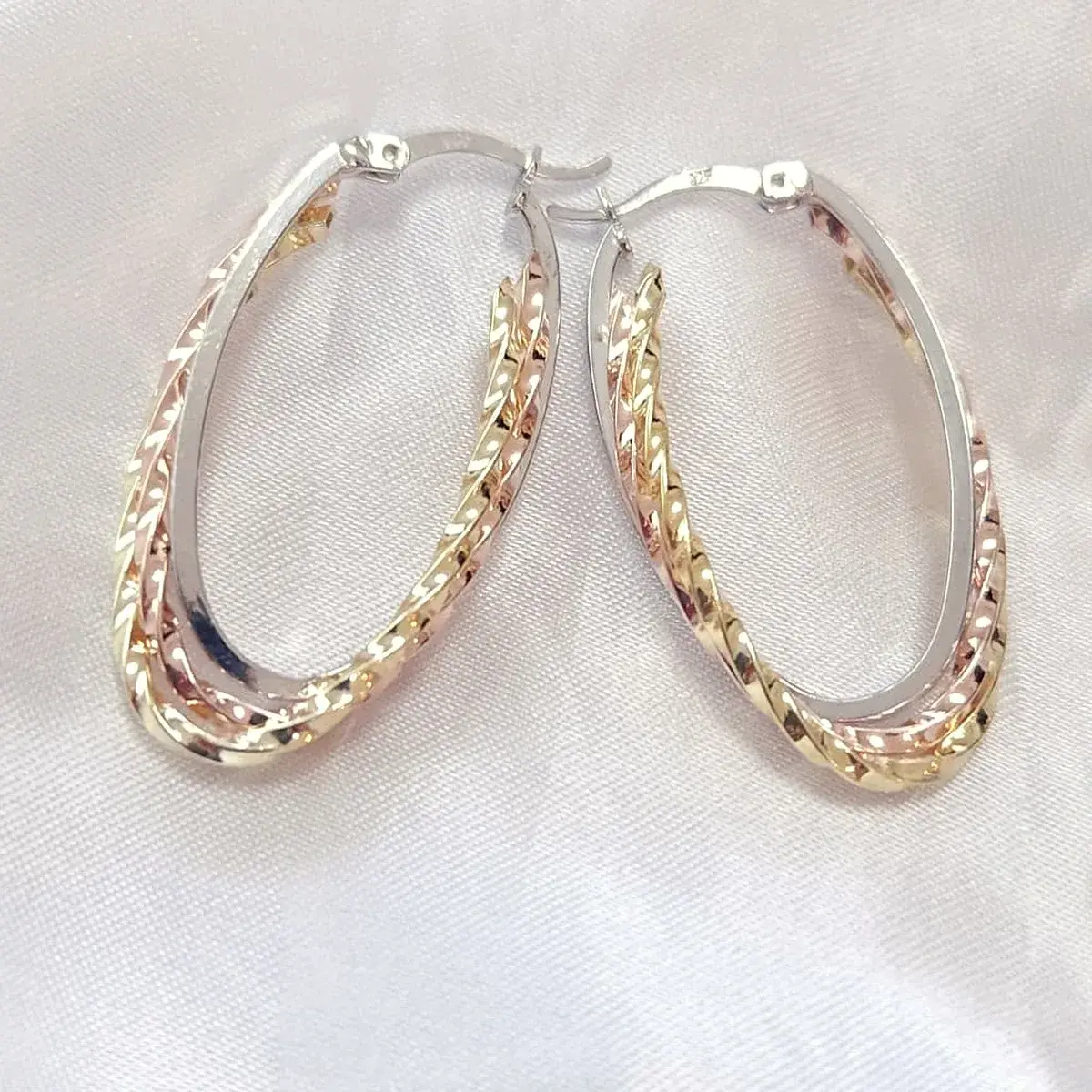 Tri-Tone Oval Hoop Earrings