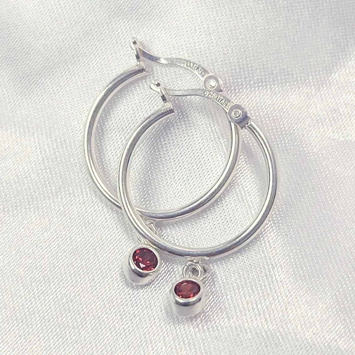 Red Stone Drop Hoop Earrings