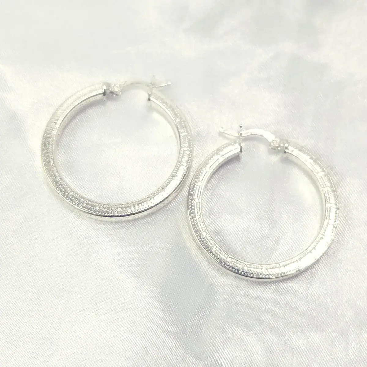 Engraved Greek Key Hoop Earrings